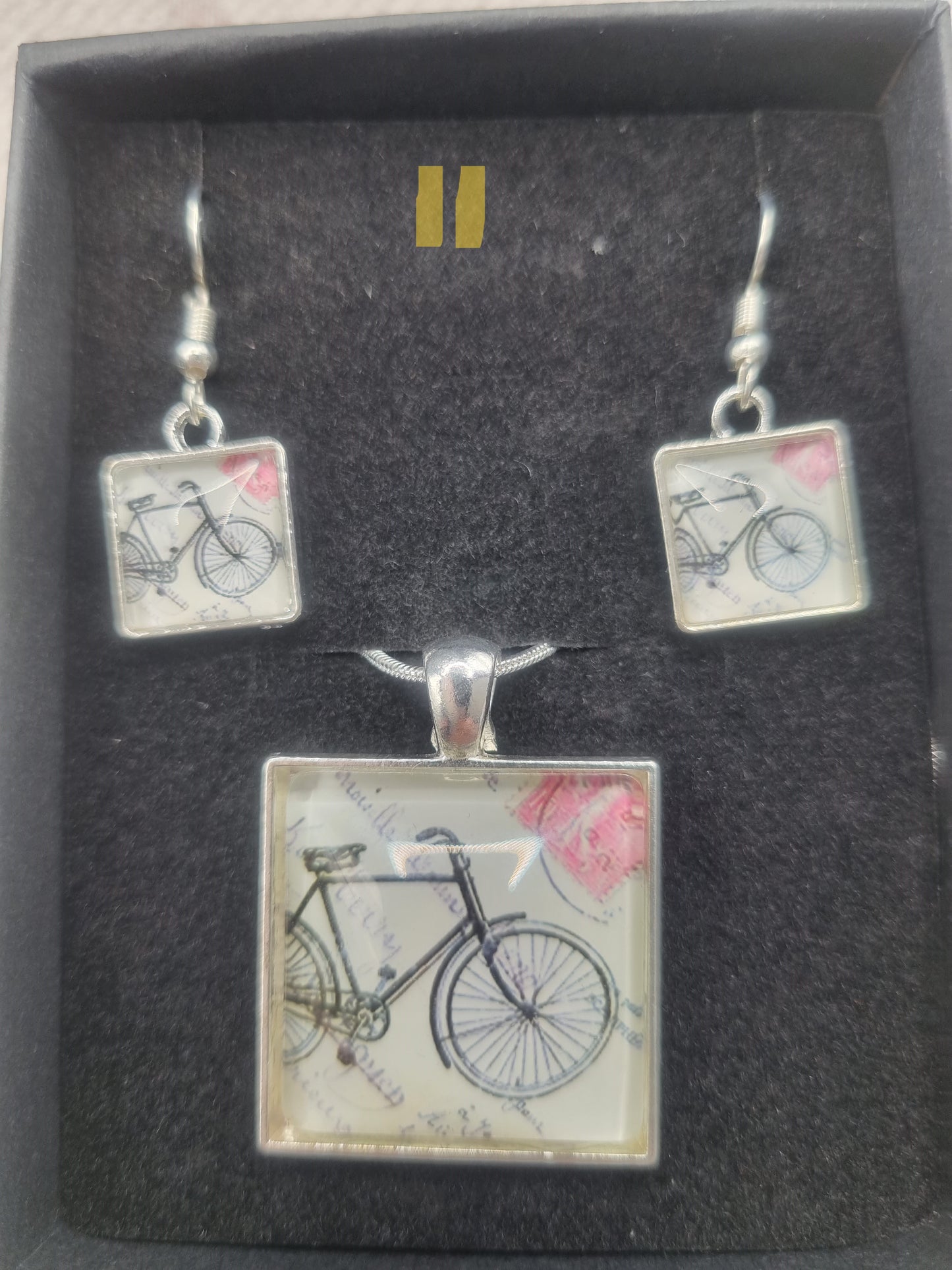 VINTAGE BICYCLE GLASS TILE NECKLACE SET