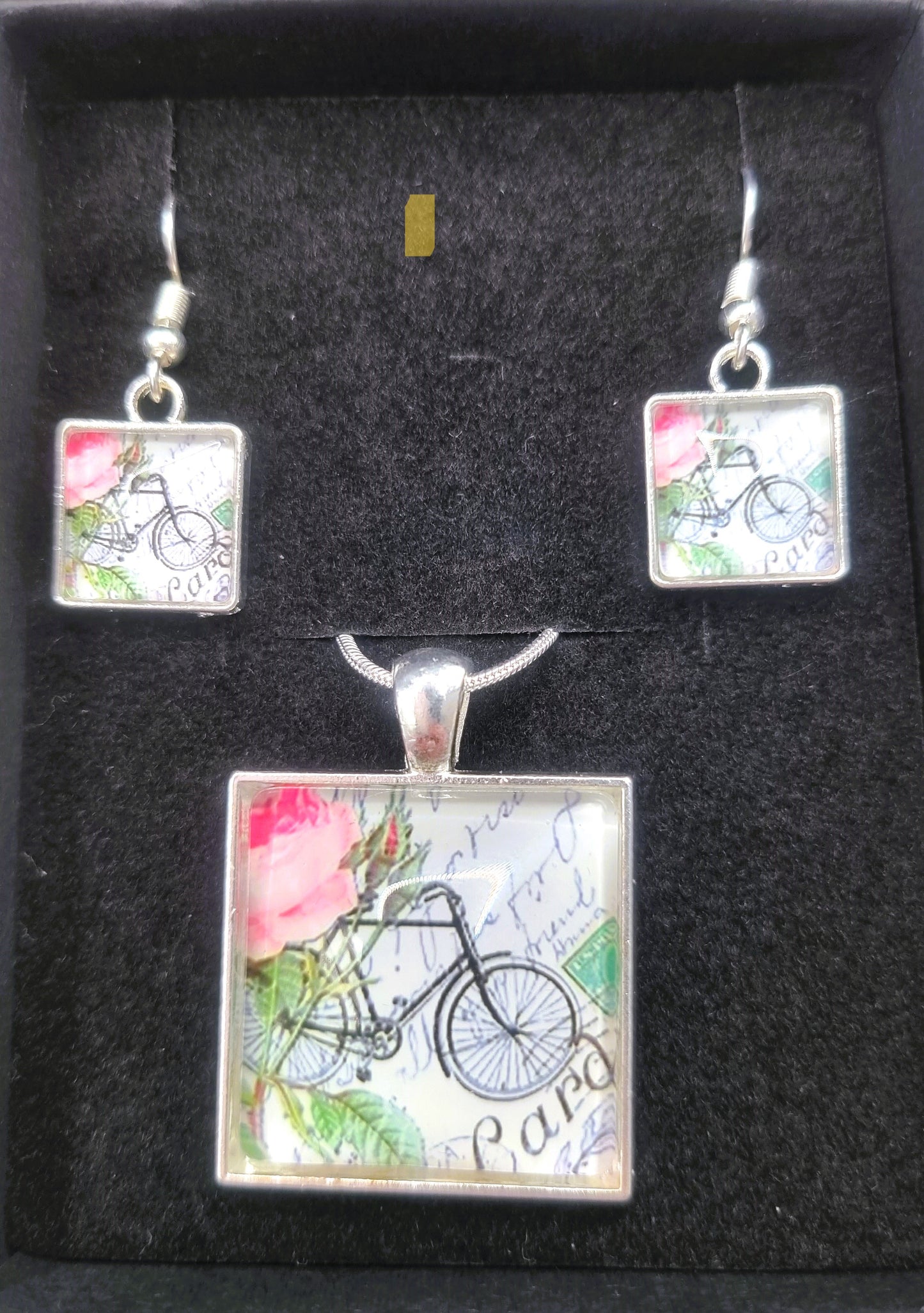 VINTAGE BICYCLE GLASS TILE NECKLACE SET