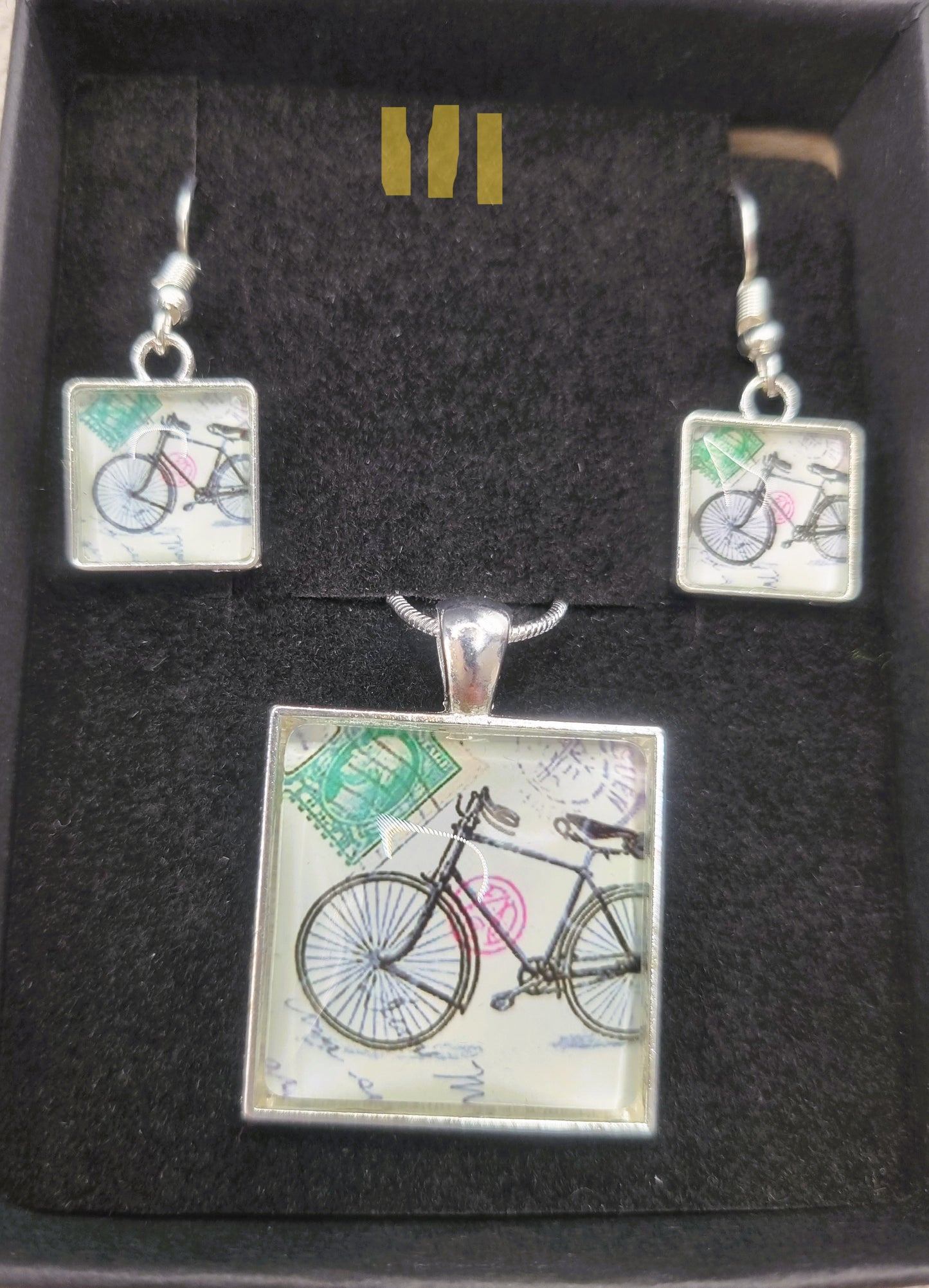 VINTAGE BICYCLE GLASS TILE NECKLACE SET