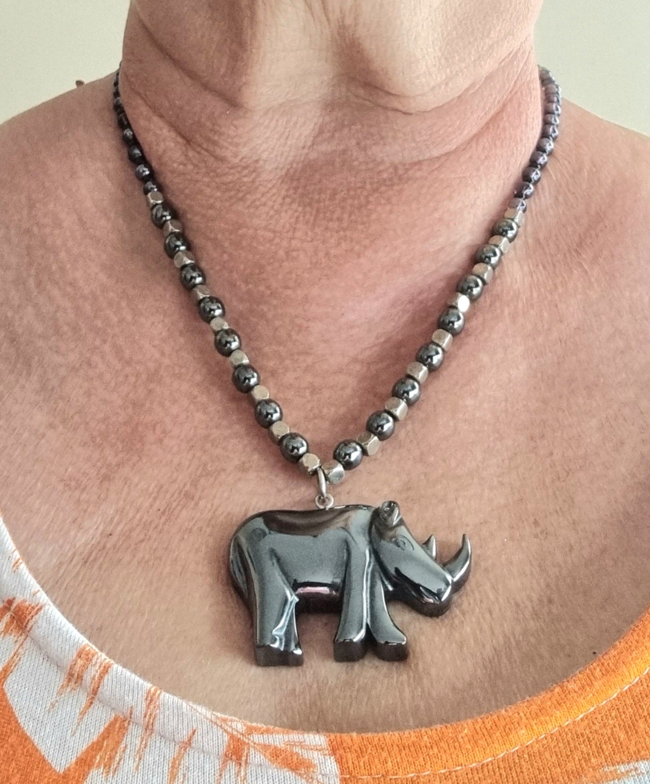 HEMATITE AND RHINO NECKLACE