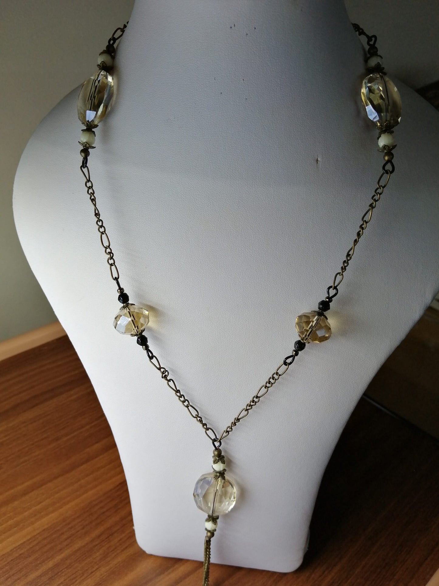 ANTIQUE BRONZE AND CRYSTAL NECKLACE