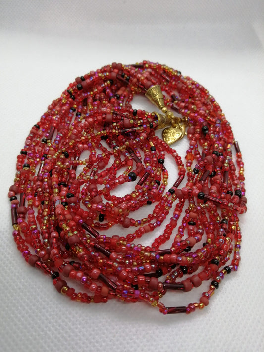 RED MULTI STRAND NECKLACE